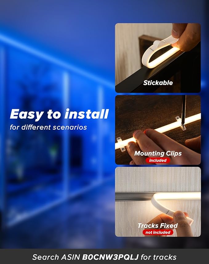 Shine Decor COB LED Rope Light AC 120V, 800lm Ultra Bright, IP65 Waterproof Cold-Resistant ETL Neon Strip, No Driver Tape Lighting for Home Commercial 10x4.5mm, Blue, 16.4ft