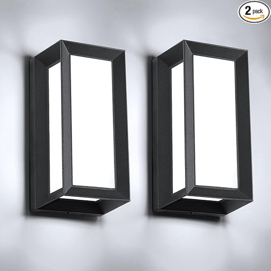Outdoor Light Fixtures Wall Mount 2 Pack, 3 Colors & Dimmable, Exterior Wall Lights for House, Front Porch & Patio (Rectangle)
