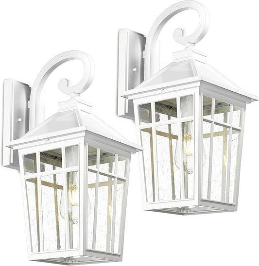 Darkaway Large Outdoor Wall Lights for House, 18inch Exterior Lighting Fixtures 2pcs Wall Mount Outdoor Porch Lights White Outdoor Sconce Lights with Seeded Glass for Hallway Garage