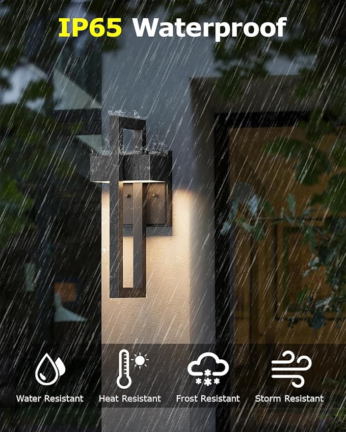 Modern Outdoor Wall Lights 2-Pack Integrated LED Outdoor Wall Sconce Modern Exterior Lighting Fixtures Matte Black Porch Light for House, Patio, Garage, Front Door | 2700K