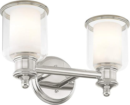 Livex Lighting 40212-35 Transitional Two Light Bath Vanity from Middlebush Collection in Polished Nickel Finish 14.5 x 6.5 x 9
