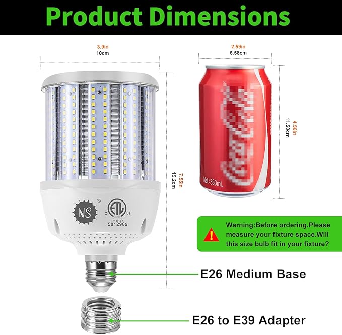 S 2-Pack 80W LED Corn Bulbs,5000K,AC100-277V,12000lm,E26/E39 Base,LED Replacement Metal Halide HID CFL for Commercial Industrial Lighting Warehouse High Bay Light Fixture Garage Workshop