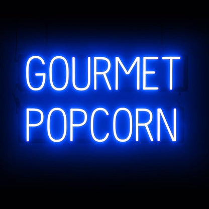 SpellBrite GOURMET POPCORN Sign | Treat-Related Sign with Neon Look, Blue LED Light Source | 28.8" x 15.0"