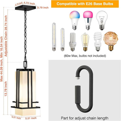 Outdoor Pendant Light Fixture - Aluminum Exterior Hanging Lantern, Outdoor Hanging Light with Black Adjustable Chain Outdoor Pendant Lights for Porch Patio (Max 44.09''H, 1 pc)