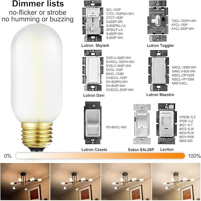 Leools T14 LED Bulb,6W E26 LED Bulb Dimmable Equivalent E26 Bulb 60 Watt,Soft White 3000K E26 Edison Bulb,Frosted Glass AC120V,600lm,CRI90,Tubular Light Bulb,Pack of 6