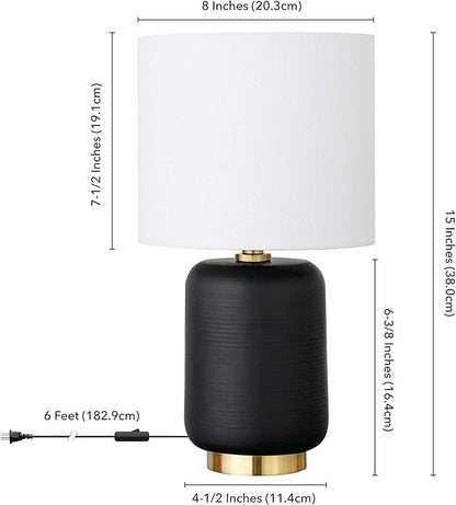 Lambert 15" Tall Ceramic Mini Lamp with Fabric Shade in Matte Black/White