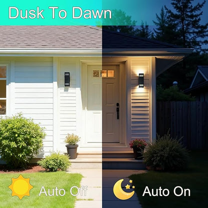 Motion Sensor Outdoor Wall Lights with Dusk to Dawn, E26 Dimmable LED Bulbs Included, Black Aluminum Up & Down Waterproof Porch, Patio, Garage, Garden, Front Door, ETL Listed 2 Pack