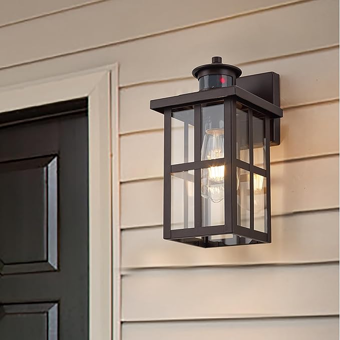 MICSIU Outdoor Porch Lights Motion Sensor 2 Pack, Bronze Dusk to Dawn Exterior Lighting Fixtures, 11.75 Inch Outside Light Fixture for House Front Porch Garage