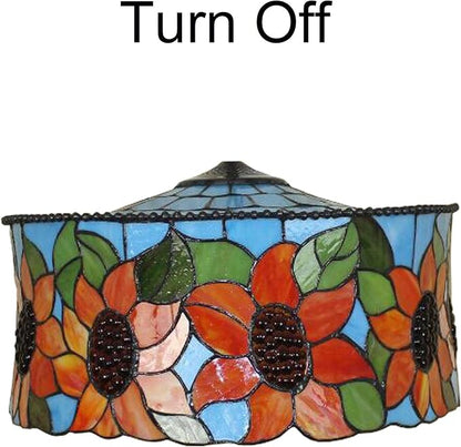 18 Inch Lamp Shade Replacement, Only Tiffany Stained Glass Lamp Chimney Straw Hat Floral Design, Baroque Rose Sunflower Orange Green Beige Fit for Table Lamp Pendant Light Floor Lamp,C