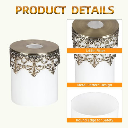 3 Pack White Frosted Glass Lamp Shades with Decorative Pattern, 1-5/8 inch Fitter, Cylinder Glass Shade Covers Replacement Globe for Pendant Light fixtures Floor lamps Wall Sconces
