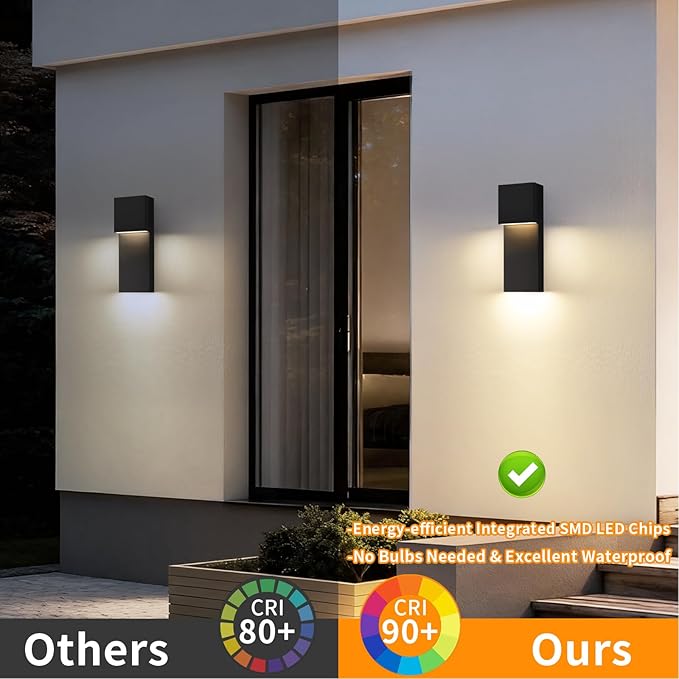 tewei Modern LED Outdoor Wall Sconce, 15'' 20W Outdoor Light Fixture Exterior Wall Lights, Black LED Front Porch Lights Outside Wall Mount Lighting for House, Backyard, Warm White 3000K, 1 Pack
