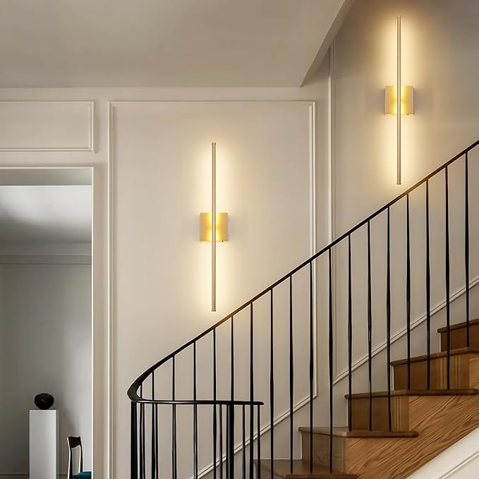 Battery Operated Wall Sconces with Remote Control, Dimmable Wall Sconces Set of Two, 350°Rotate, 3000K LED Gold Wireless Wall Light for Living Room, Hallway, Bedroom, 32.2 Inch (2 Pack)