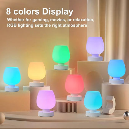 Small Table Lamp Cordless Nightstand Lamp - Rechargeable Modern Bedside Lamp with White Glass Shade, Stepless Dimmable & 8 RGB Colors & Memory, Battery Touch Lamp for Nursery Bedroom Nightstand