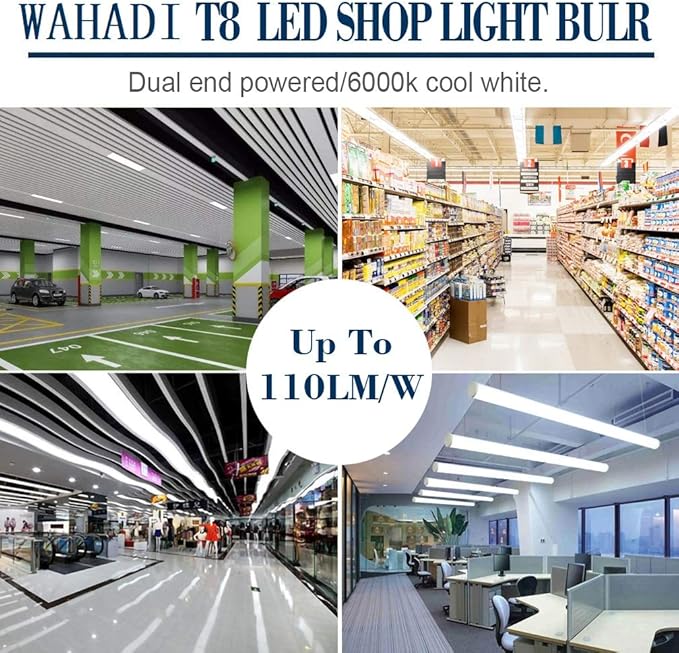 15 Pack 6FT T8 LED Tube Light Bulbs 40W 6000K Daylight with Dual-Row LED, Single pin Fa8 Cap 6 Foot T10 T12 Fluorescent Lamp Replacement for Garage, Shop, Warehouse