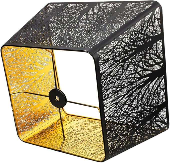 Medium Square Lamp Shades, ALUCSET Metal Lampshade with Pattern of Trees for Table Lamp and Floor Light, 9 x 12 x 8.8 Inch, Spider (Black/Gold)