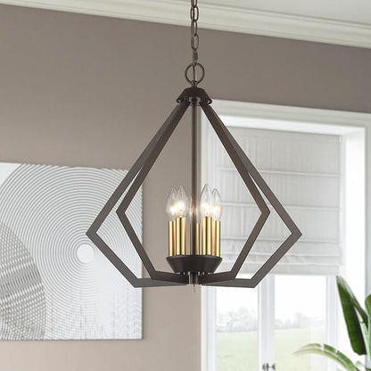 Livex Lighting 40925-04 5 Light Black Chandelier, Black w/Brushed Nickel Cluster