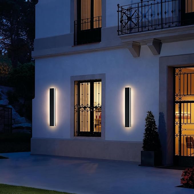 Upgrade Widened 2 Pack Long LED Outdoor Wall Light, 31.4inch Black Modern Wall Sconces, 31W, 3000K Warm White, IP65 Waterproof Front Porch Lighting Fixture for Patio, Garage, Entryway, Fence
