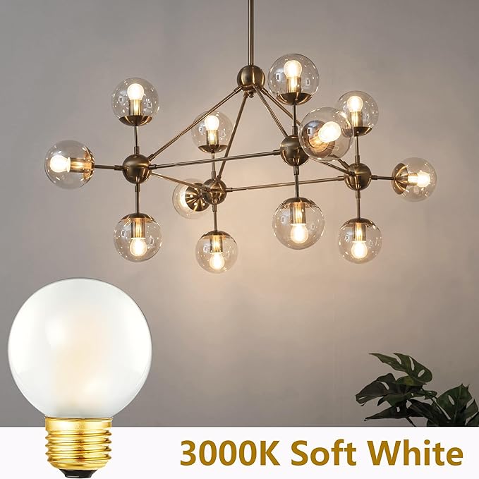 Dimmable g16.5 LED Light Bulb 40W Edison Globe Light Bulb,4W Equal 40 watt Light Bulb, 3000K 400lm AC120V,E26 Frosted Chandelier led Bulb for Chandelier,Vanity and Ceiling Fan,6Pack (4W-3000K)