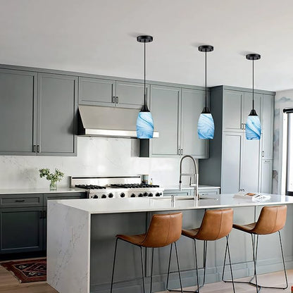 Mini Glass Pendant Light 4.72" with Handblown Blue Marble Art Glass Hanging Light 1-Pack Oval Ceiling Hanging Light Fixture for Dining Room Kitchen Island Cafe Foyer Hallway