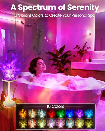 Shower Lamp Waterproof Bathroom Light with 16 Color Ocean Wave Projector, Rechargeable Shower Lights for Inside Shower with Touch & Remote Control, Ocean Waterproof Lamp for Inside Shower/Bathroom