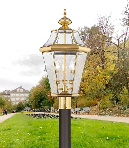 Livex Lighting 2364-02 Outdoor Post with Clear Beveled Glass Shades, Polished Brass