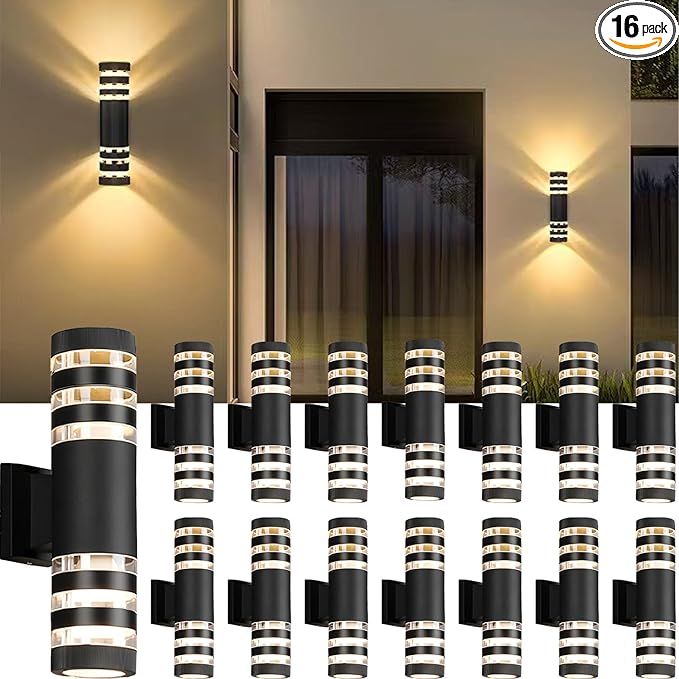 16Pack 15inch LED Cylinder Up & Down Wall Lights,18W Modern Outdoor Wall Light 4000K Day White Aluminum Body Waterproof IP65 LED Exterior Light Fixtures Wall Mount for House Patio Garage Garden
