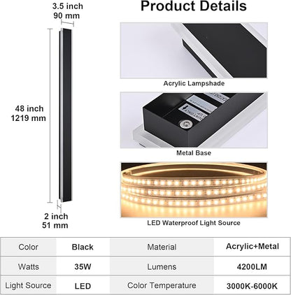 Yaohong 48 inch Outdoor Long Wall Lights for House, 2 Pack LED Dimmable Black Exterior Wall Sconce IP65 Waterproof Outdoor Porch Lights Wall Mount for Living Room Patio Corridor Courtyard