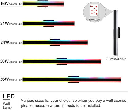 TODOLUZ 2-Pack 24-Inch Outdoor RGB Wall Light Fixture, IP65 Waterproof 16W Dimmable LED Linear Wall Sconce Lighting with Remote Control for Porch Garage Party Gathering