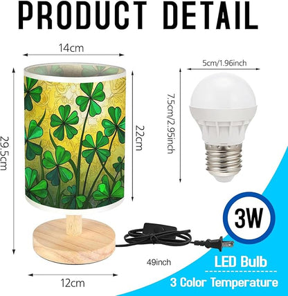 Shamrock Table Lamp LED 3-Color Pressed Bedside, Shamrock Shade Lamp with Wood Base for Bedroom Living Room Desk Office