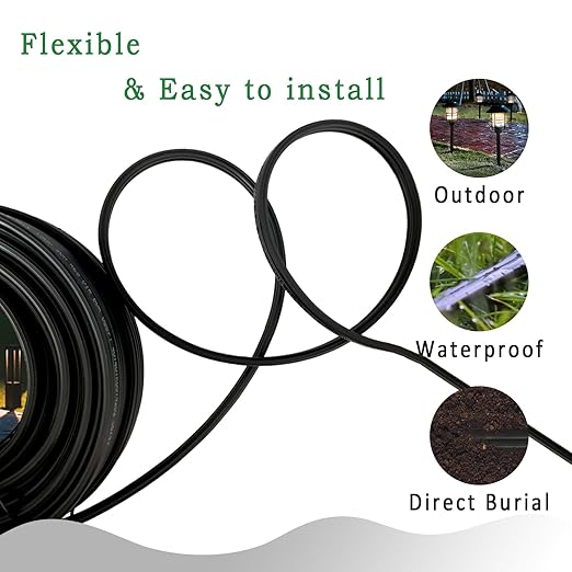 Low Voltage Landscape Lighting Wire - Outdoor Direct Burial Underground Low-Energy Circuit Cable (14/2 Black, 265ft)