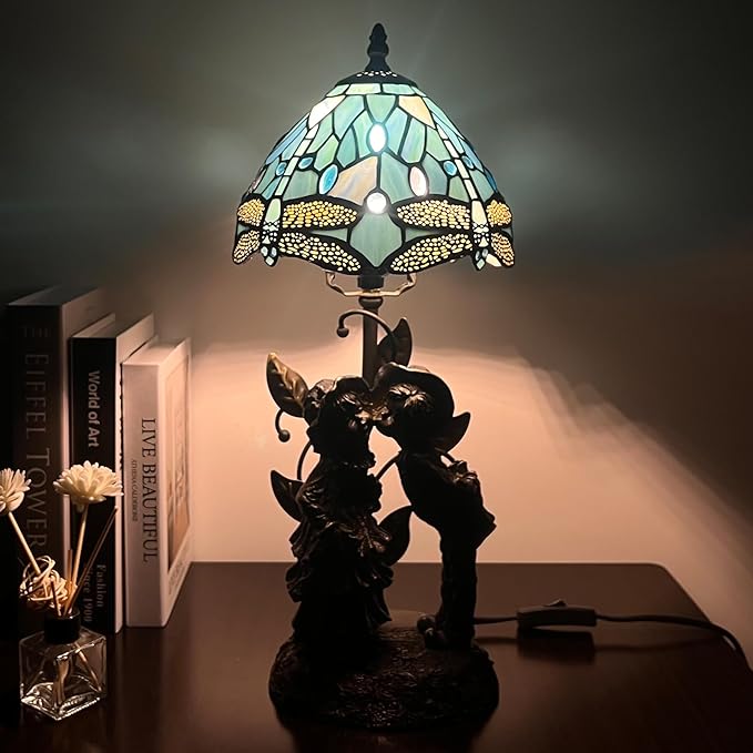 Table Lamp Base Replacement Only, Wide 7 Height 19 Inch, Fit for 8, 10, 12 Inch Tiffany Style Stained Glass Lampshade, Dark Bronze Finish,Resin, Push Switch On Cord(G (W7H19 Inch))