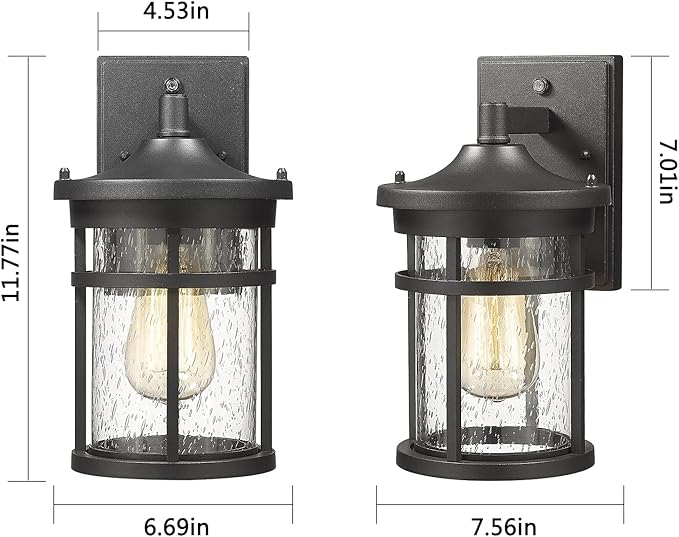 Dusk to Dawn Outdoor Wall Lighting Outdoor Wall Lantern with Sensor Exterior Wall Light Anti-Rust Porch Light Fixtures Wall Mount Waterproof Wall Sconce with Seeded Glass for House Patio Garage