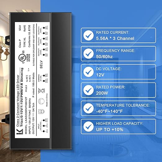 inShareplus 12V 200W Dimmable LED Driver, 5-in-1 Triac/ELV/MLV/0-10V/1-10V/PWM Dimming Transformer, Compatible with Lutron & Leviton Dimmer, Constant Voltage Power Supply, UL Listed, IP67 Waterproof