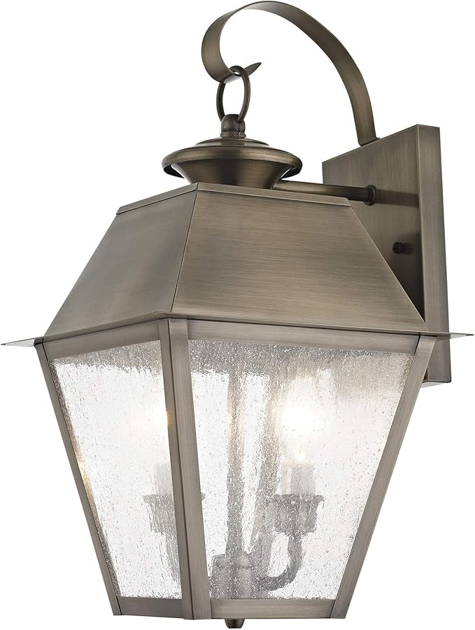 Livex Lighting 2165-29 Transitional Three Light Outdoor Wall Lantern from Mansfield Collection in Pwt, Nckl, B/S, Slvr. Finish, Vintage Pewter