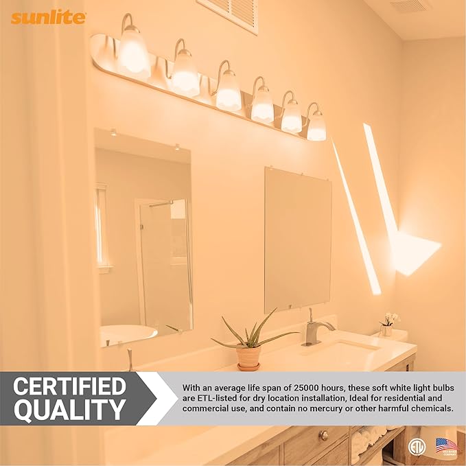 Sunlite G16.5 Light Bulb LED, 7 Watts (60W Equiv.), 500 Lumens, Dimmable, Type G Globe Shape E12 Candelabra Base, Short Bulbs, Vanity Mirror Bulbs, 2700K Soft White, Frosted, 3 Count