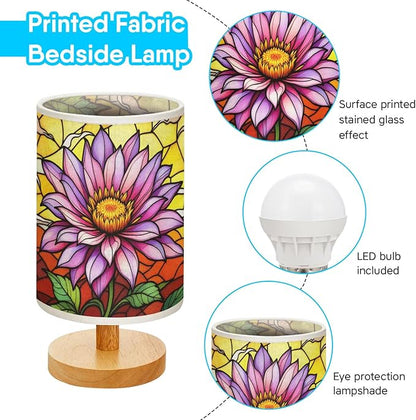 Aster Flower Table Lamp LED 3-Color Pressed Bedside, Aster Flower Shade Lamp with Wood Base for Bedroom Living Room Desk Office TL01