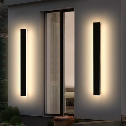 Mikeru 3CCT Dimmable Outdoor Wall Sconce 47.2" IP65 Waterproof -2Pack Modern Black Exterior Light with Remote Control, Adjustable 3000K/4500K/6000K for Porch, Patio & Commercial Spaces | Hardwired
