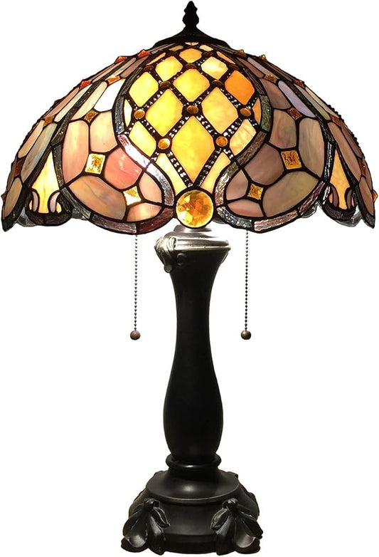 Bieye L10818 Baroque Tiffany Style Stained Glass Table Lamp, Antique Lamp Base for Living Room Bedside Home Decoration, 16 x 24 inches