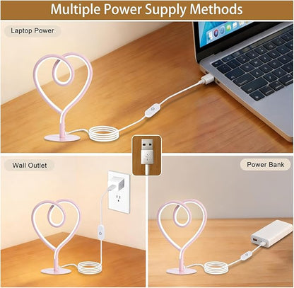 Pink Table Lamp,3CCT 2700K/4000K/6500K Stepless Dimmable Heart Desk Lamp with USB Adapter,Small Bedside Spiral Lamp,Contemporary Table Lamp for Living Room,Bedroom,Office,Girls Room