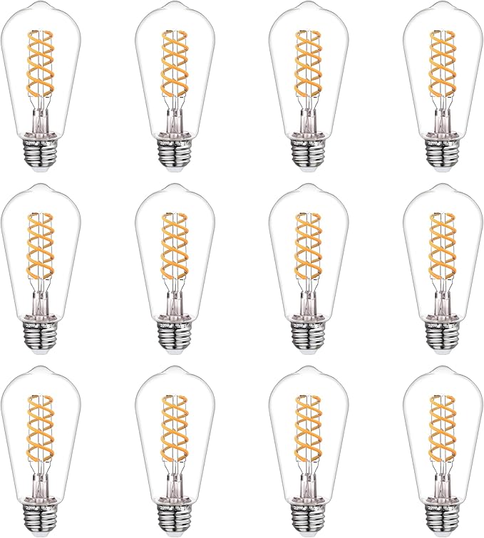 BORT 12Pack Dimmable LED Edison Bulbs,2700K Warm White, 6W Equivalent to 60W Vintage Light Bulbs, Antique Flexible Spiral LED Filament Decorative Light Bulbs