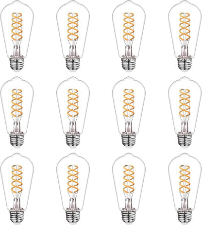 BORT 12Pack Dimmable LED Edison Bulbs,2700K Warm White, 6W Equivalent to 60W Vintage Light Bulbs, Antique Flexible Spiral LED Filament Decorative Light Bulbs