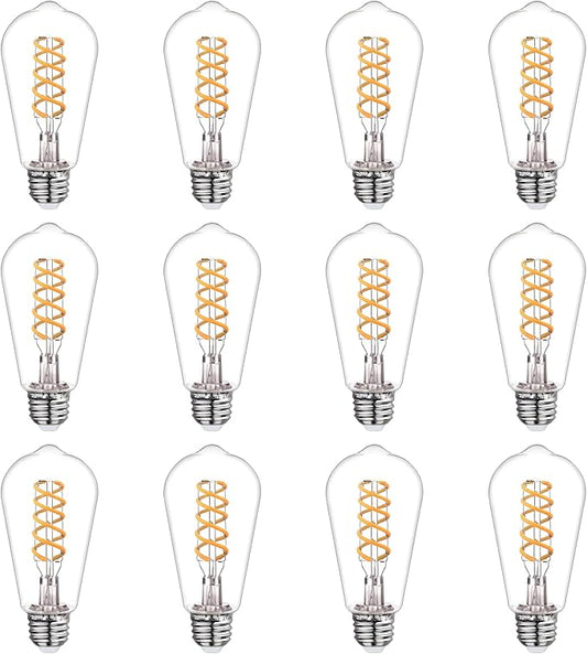 BORT 12Pack Dimmable LED Edison Bulbs,2700K Warm White, 6W Equivalent to 60W Vintage Light Bulbs, Antique Flexible Spiral LED Filament Decorative Light Bulbs