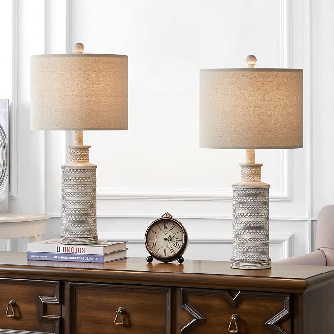 BOBOMOMO 24.5" Farmhouse Rustic Retro 24.5'' Table Lamp Set of 2 for Bedroom Living Room Traditional Nightstand End Table Lamps