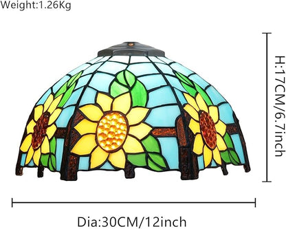 Tiffany Style Lamp Shade, 12 Inch Stained Glass Lamp Shade Replacement Vintage Blue Sunflower Lamp Cover Accessories Fit for Table Lamp Pendant Light Ceiling Light