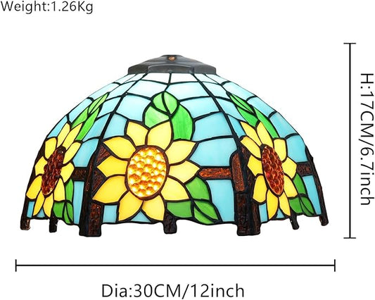 Tiffany Style Lamp Shade, 12 Inch Stained Glass Lamp Shade Replacement Vintage Blue Sunflower Lamp Cover Accessories Fit for Table Lamp Pendant Light Ceiling Light