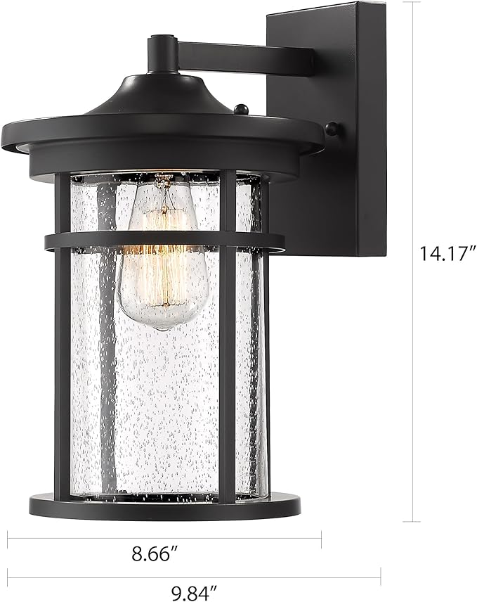 Casia Outdoor Wall Lights, Anti-Rust Outdoor Wall Sconces, Traditional Exterior Lantern, Outside Mounted Lights, Exterior Lighting Fixture for Patio, Porch, Garden,Balcony (Black, 14.17" H)