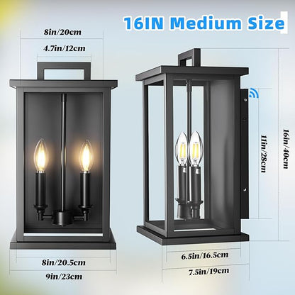 Dusk to Dawn Black Outdoor Light Fixture Wall Mount,Medium Patio Wall Light Fixture,Modern Front Porch Light,Outdoor Exterior Wall Lantern Sconce for House,Garage,Hallway,Waterproof,2 Packs