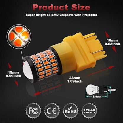 Yorkim 3157 LED Bulb Amber, Turn Signal Bulb Yellow, Bright 3156 3457A 4057 4157 LED Light for Front Rear Turn Signal Light Blinker DRL Marker Parking Lights, Pack of 2