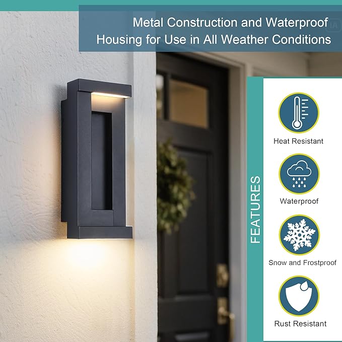 Modern Outdoor Wall Light,Integrated LED 24W 2200LM 3000K,Porch & Patio Lights,IP65 Waterproof for Decor,Triac Dimmable,Voltage 120-277V Suitable for Global Use, 2 Pack Textured Black.