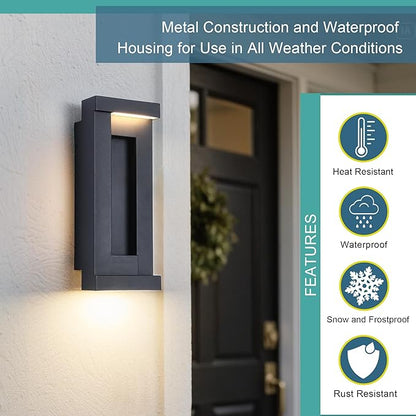 Modern Outdoor Wall Light,Integrated LED 24W 2200LM 3000K,Porch & Patio Lights,IP65 Waterproof for Decor,Triac Dimmable,Voltage 120-277V Suitable for Global Use, 2 Pack Textured Black.